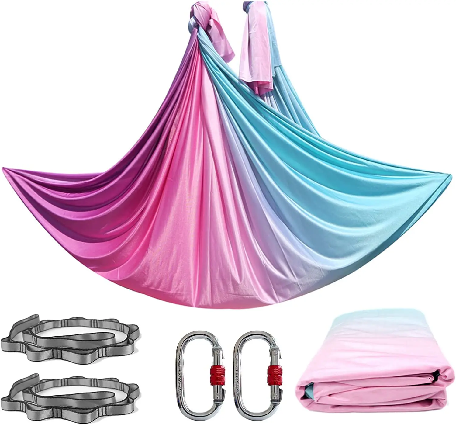 Aerial Yoga Hammock Set Fitness Pilates Silk Fabric Yoga Swing 5.5 Yards Include Carabiners Daisy Chain for Inversion Exercises