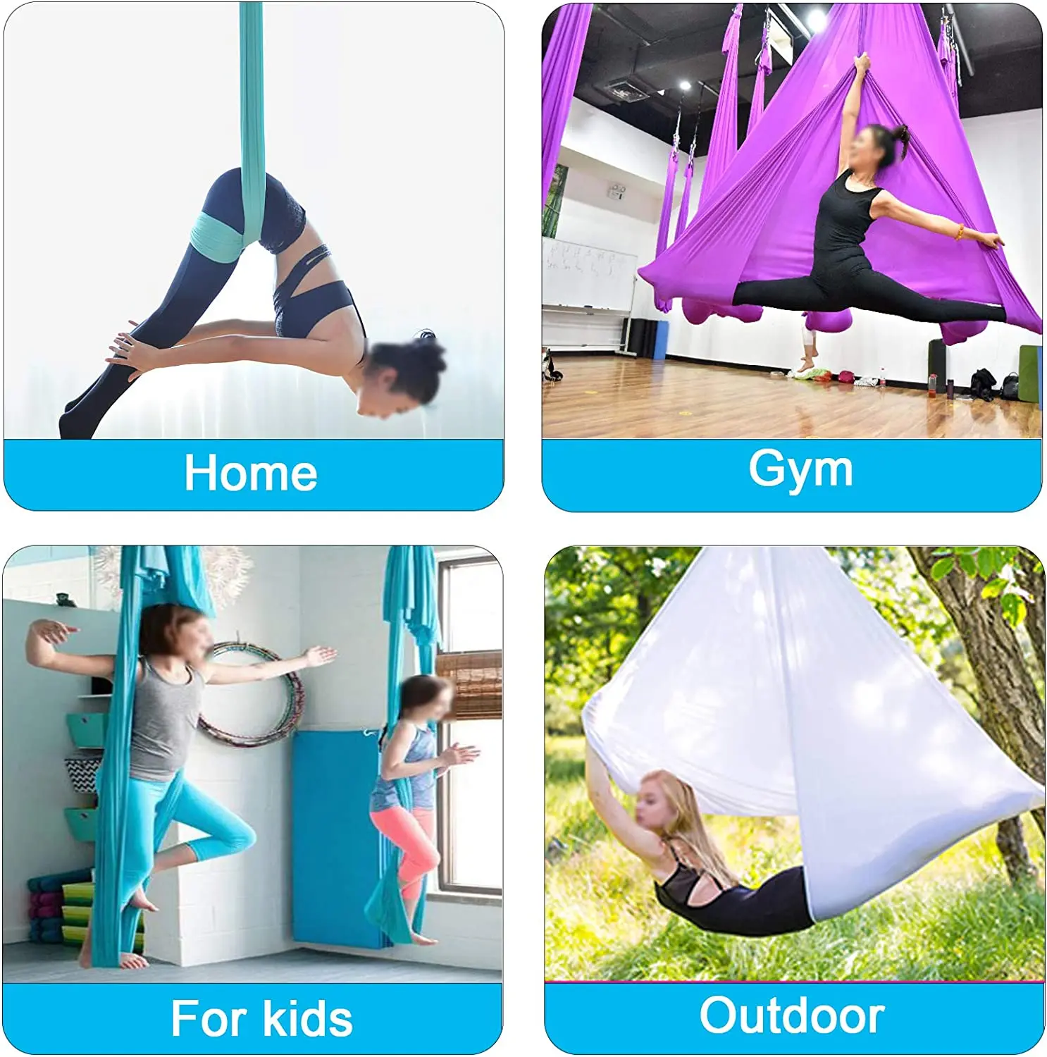 Aerial Yoga Hammock Set Fitness Pilates Silk Fabric Yoga Swing 5.5 Yards Include Carabiners Daisy Chain for Inversion Exercises - Image 3