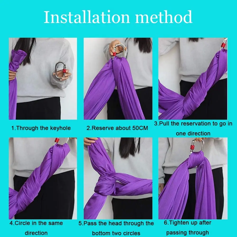 Aerial Yoga Hammock Set Fitness Pilates Silk Fabric Yoga Swing 5.5 Yards Include Carabiners Daisy Chain for Inversion Exercises - Image 5