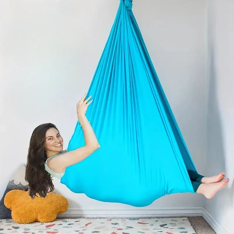 Complete Yoga Hammock Swing Set with Hardware Elastic Fabric Aerial Silks for Indoor Outdoor Use 59x110inch Relaxing Yoga Swings - Image 6