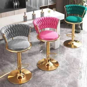 Woven Bar Stools Gold Counter Height Swivel Bar Stools Low Back Design for Kitchen Island Elegant Seating