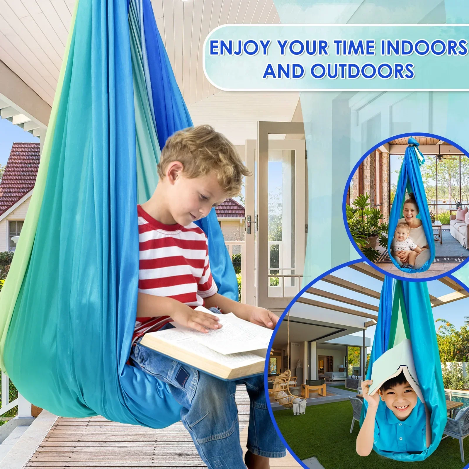 Sensory Swing Comfortable Kids Sensory Hammock Holds up to 200 lbs Indoor Cuddle Swing with 360° Swivel Hardware for Children - Image 5