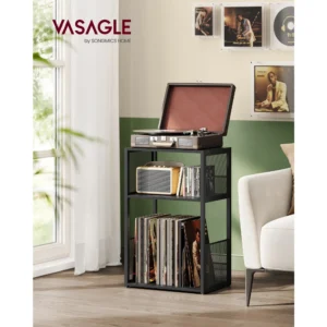 Record Player Stand, 3-Tier Side Table, Vinyl Record Storage up to 100 Albums, End Table for Living Room, Bedroom