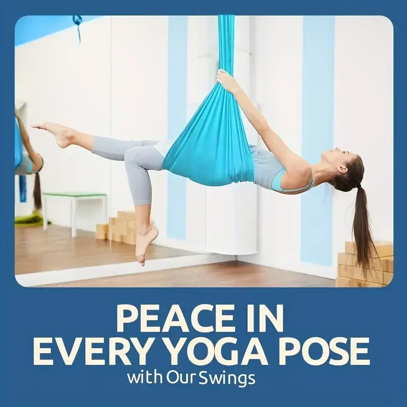 Complete Yoga Hammock Swing Set with Hardware Elastic Fabric Aerial Silks for Indoor Outdoor Use 59x110inch Relaxing Yoga Swings - Image 4