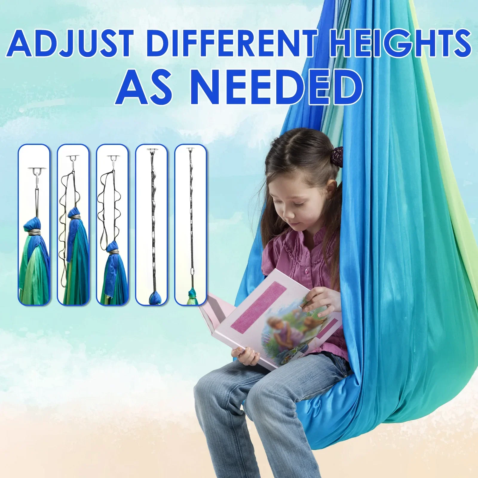 Sensory Swing Comfortable Kids Sensory Hammock Holds up to 200 lbs Indoor Cuddle Swing with 360° Swivel Hardware for Children - Image 6