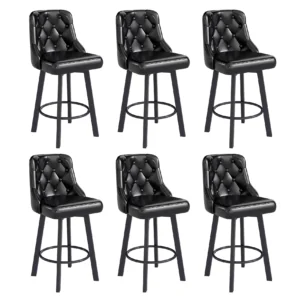 Ralex-chair Bar Stools Set of 6, 26" Tufted Modern Counter Height Barstools with Back & Footrest & Metal Leg, Faux Leather