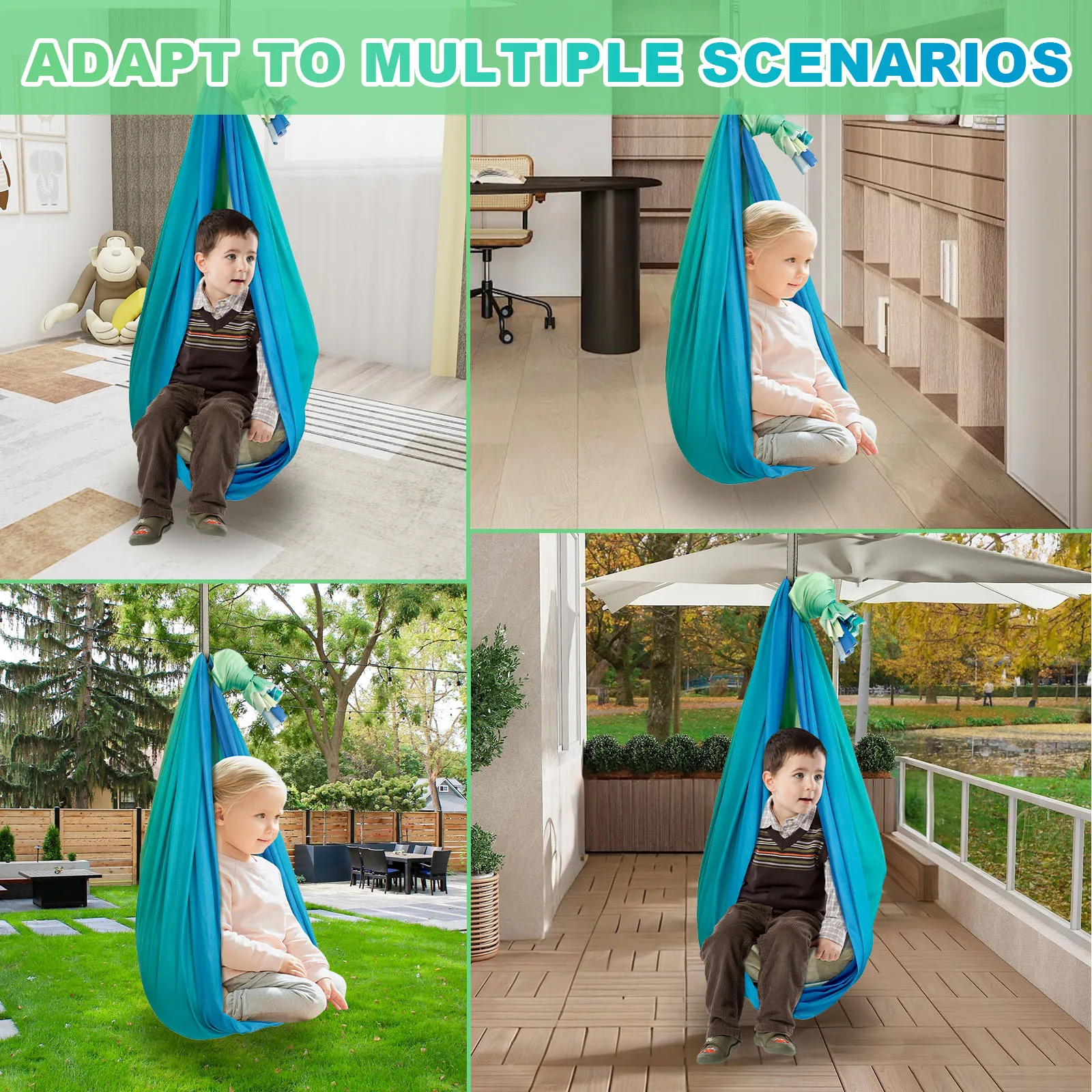 Kids Sensory Swings Double Layer Comfortable Cuddle Swing with 360° Swivel Hanger Holds up to 200 lbs for Adults Indoor Outdoor - Image 6