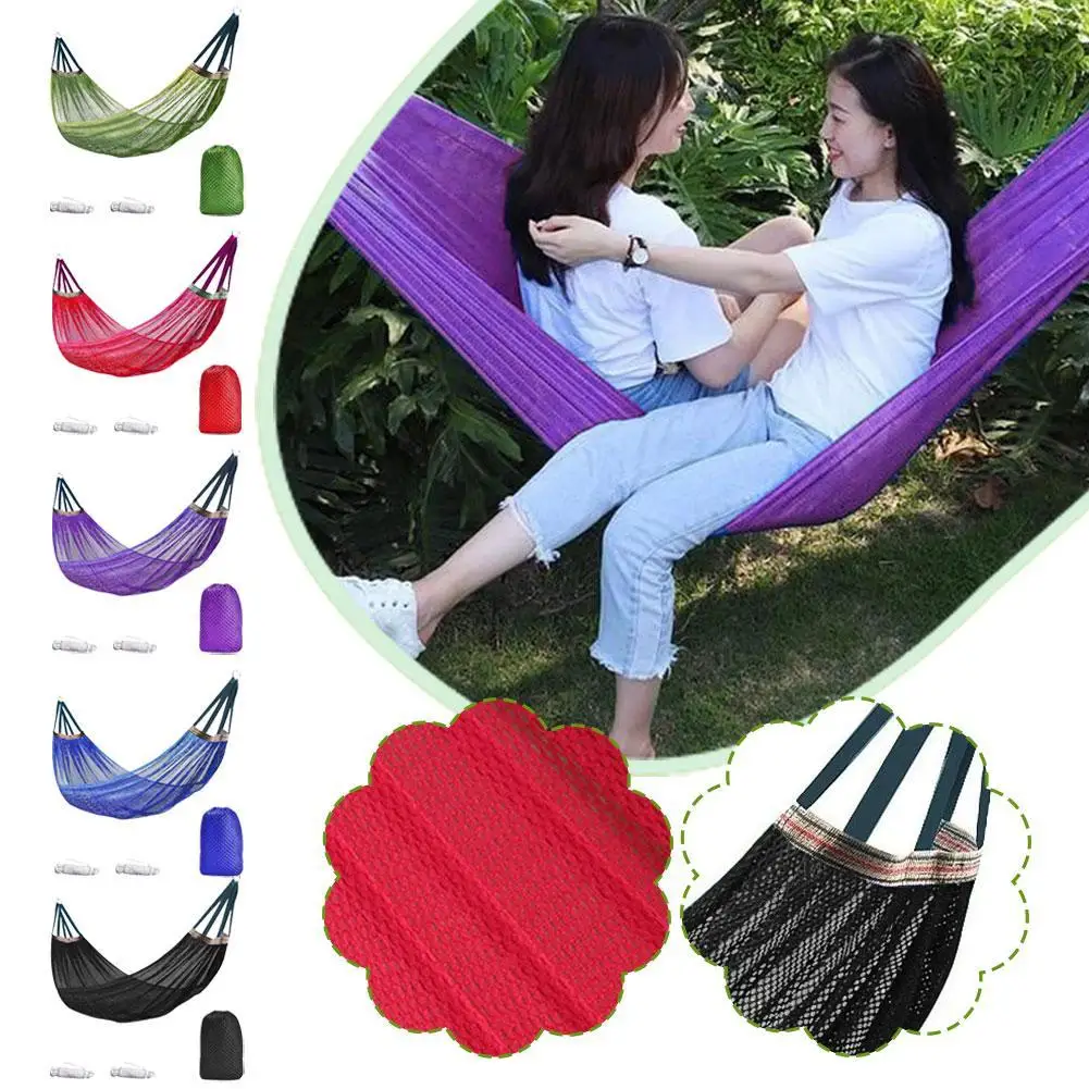 Sturdy Portable Mesh Hammock Breathable Cooling Ice Silk Hanging Bed Foldable Anti-rollover Outdoor Camping Swing Balcony