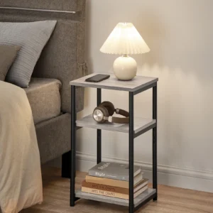 VASAGLE Sofa Side Table, 3-Tier End Table, Bedside Table with Steel Frame