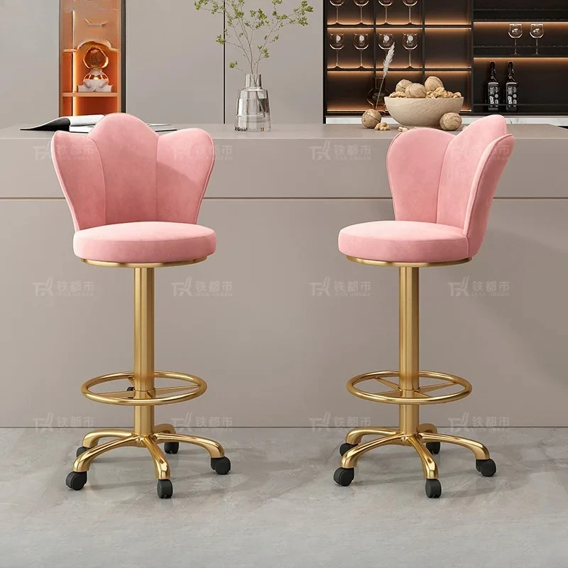 Adjustable Height Swivel Bar Stool with Backrest-Luxury Counter Stool for Reception Rolling High Footrest with PU Leather Seat