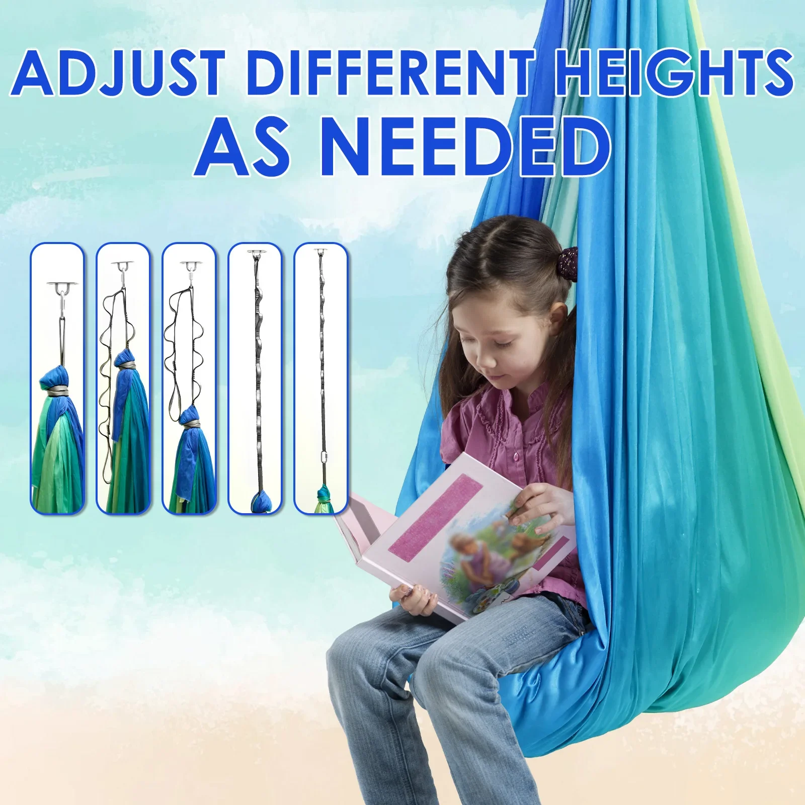 Sensory Swing Comfortable Kids Sensory Hammock Holds up to 200 lbs Indoor Cuddle Swing with 360° Swivel Hardware for Children - Image 6