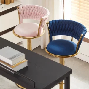 Modern Simple Bar Chair High Foot Backrest Counter Stool Lifting Rotating Restaurant Seat Skin Friendly Velvet Nordic Furniture