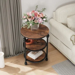 3-Tier End Table Living Room Accent Table with Storage Shelf Bed Night Stand Round Coffee Table for Bedroom Small Spaces