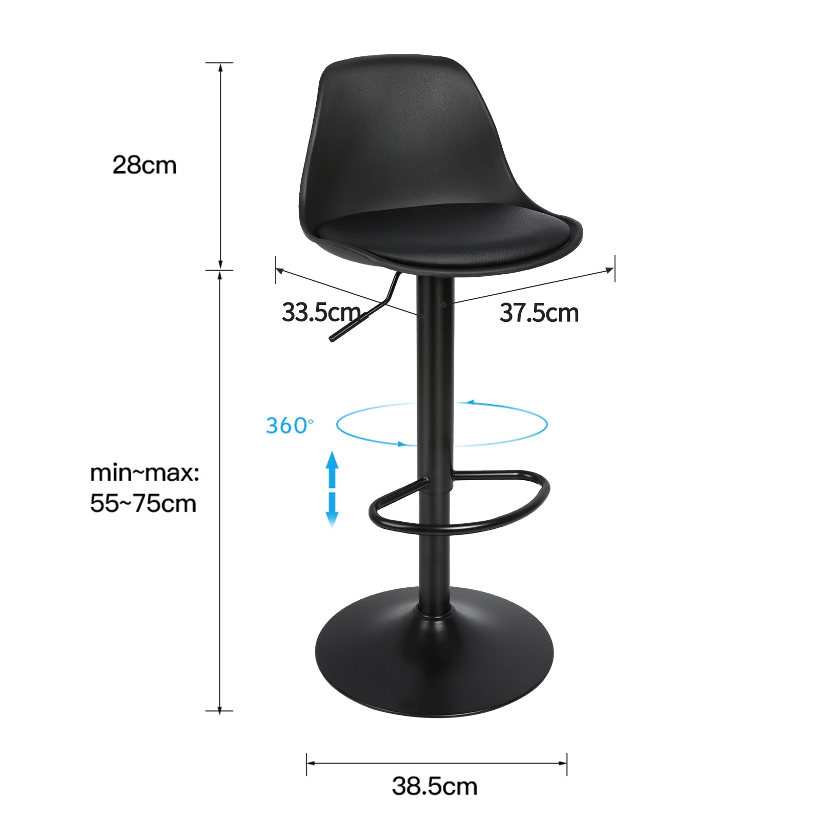Bar stool 2-piece swivel chair, 2-piece adjustable bar stool, height adjustable, 360° swivel, ultra-quiet, load-bearing capacity - Image 2