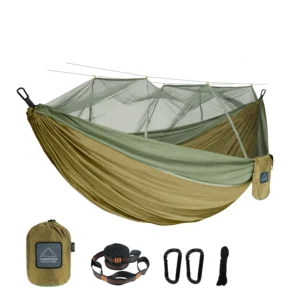 Single and Double Size Nylon Fabric Portable Travel Outdoor Camping Hanging Sleeping Hammock with Mosquito Net