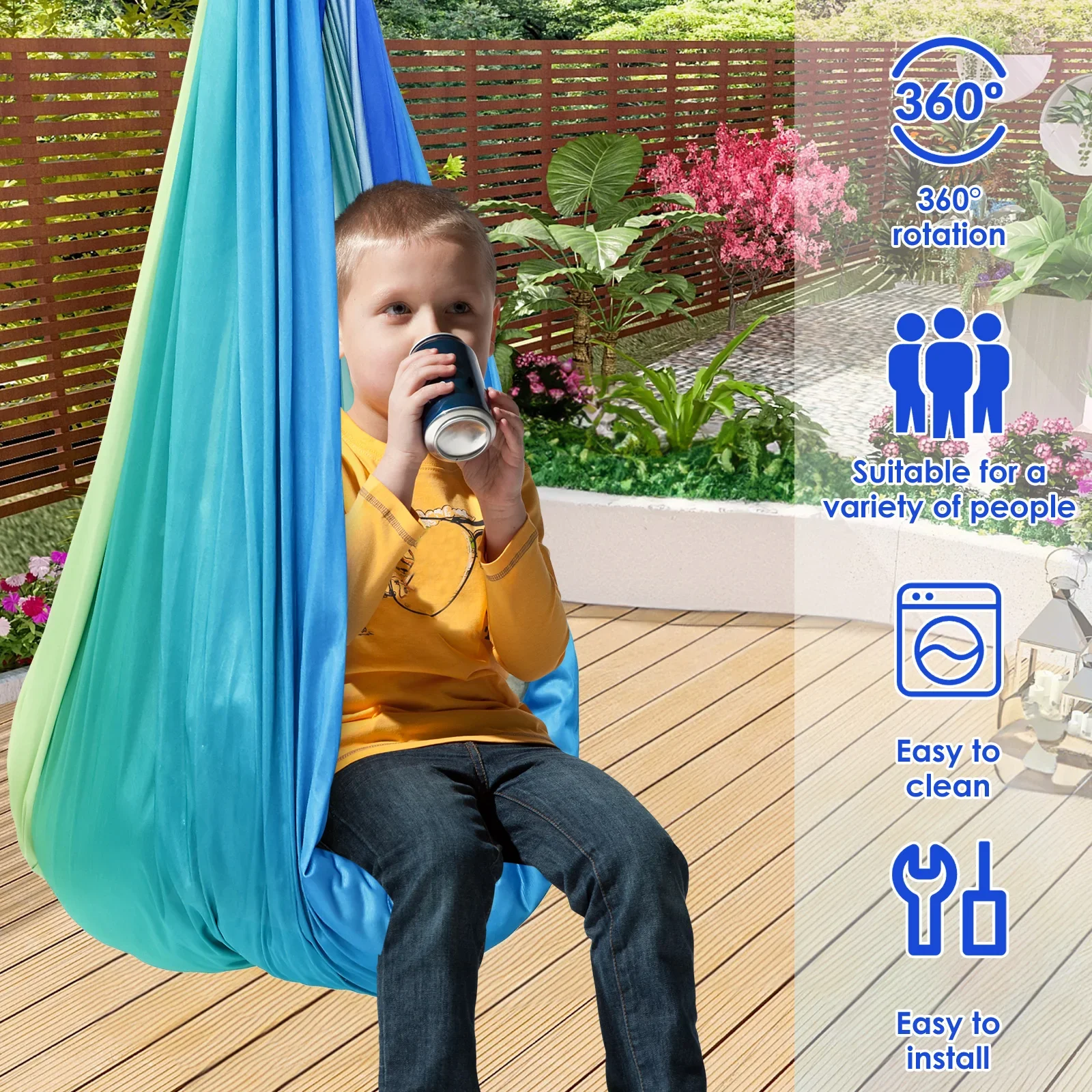 Sensory Swing Comfortable Kids Sensory Hammock Holds up to 200 lbs Indoor Cuddle Swing with 360° Swivel Hardware for Children - Image 2