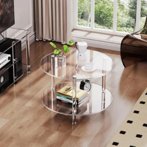 Acrylic Round Side Table, Easy Assembly for Small Space Small Furniture End Table for Balcony Bedroom Bathroom Office Hallway