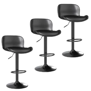 Bar stool Set of 3, 360° swivel chair, height-adjustable, Barstool with backrest and footrest, 120kg kitchen stool