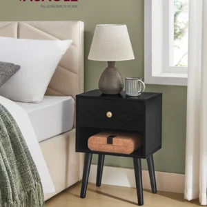 VASAGLE Bedside Tables, Set of 2, Side Table with Storage Drawer and Open Shelf, Solid Wood Legs, End Table