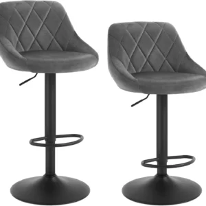 2-Lot Bar stool with back and footrest, adjustable height, velvet seat, light gray/pink/Brown/dark gray/black