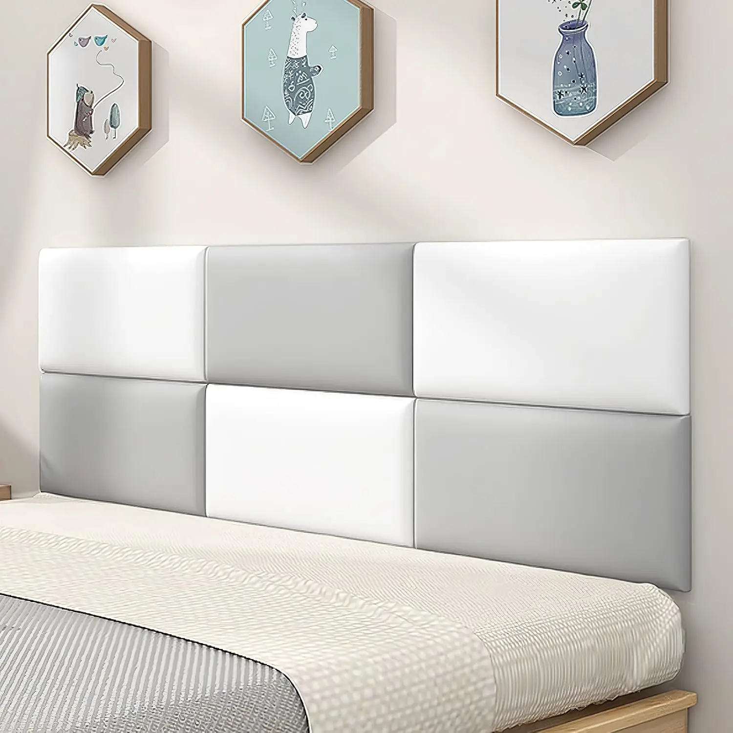 5PCS/ 3D Anti-Collision Wall Padding, Peel & Stick Upholstered Panels, Queen Headboard, Playroom Decorative Protection Panel
