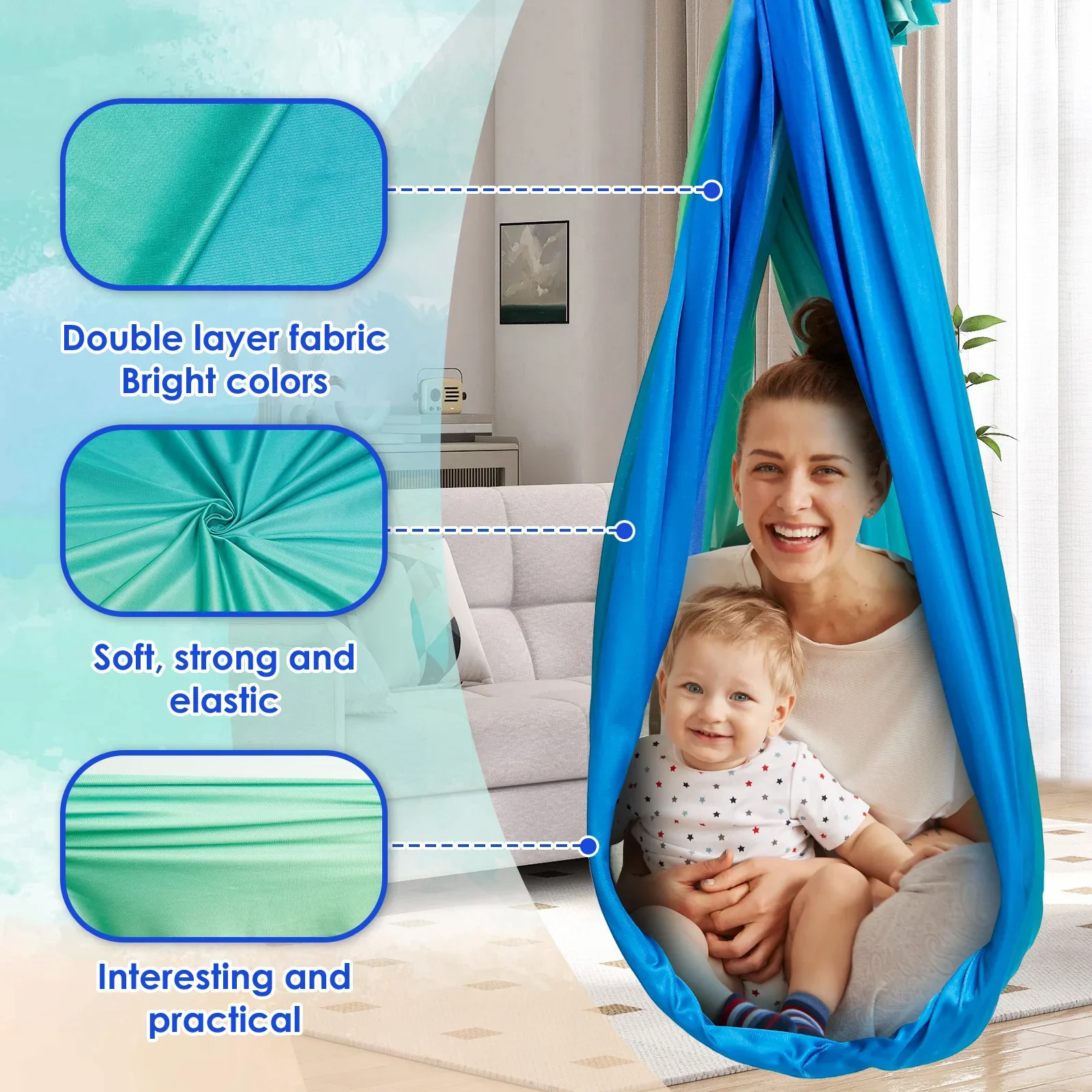 Sensory Swing Comfortable Kids Sensory Hammock Holds up to 200 lbs Indoor Cuddle Swing with 360° Swivel Hardware for Children - Image 4