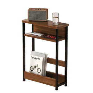 Narrow Side Table for Small Spaces 3-Tier End Table with Storage Shelf Wood Bedside Tables with Metal Frame for Bedroom Couch
