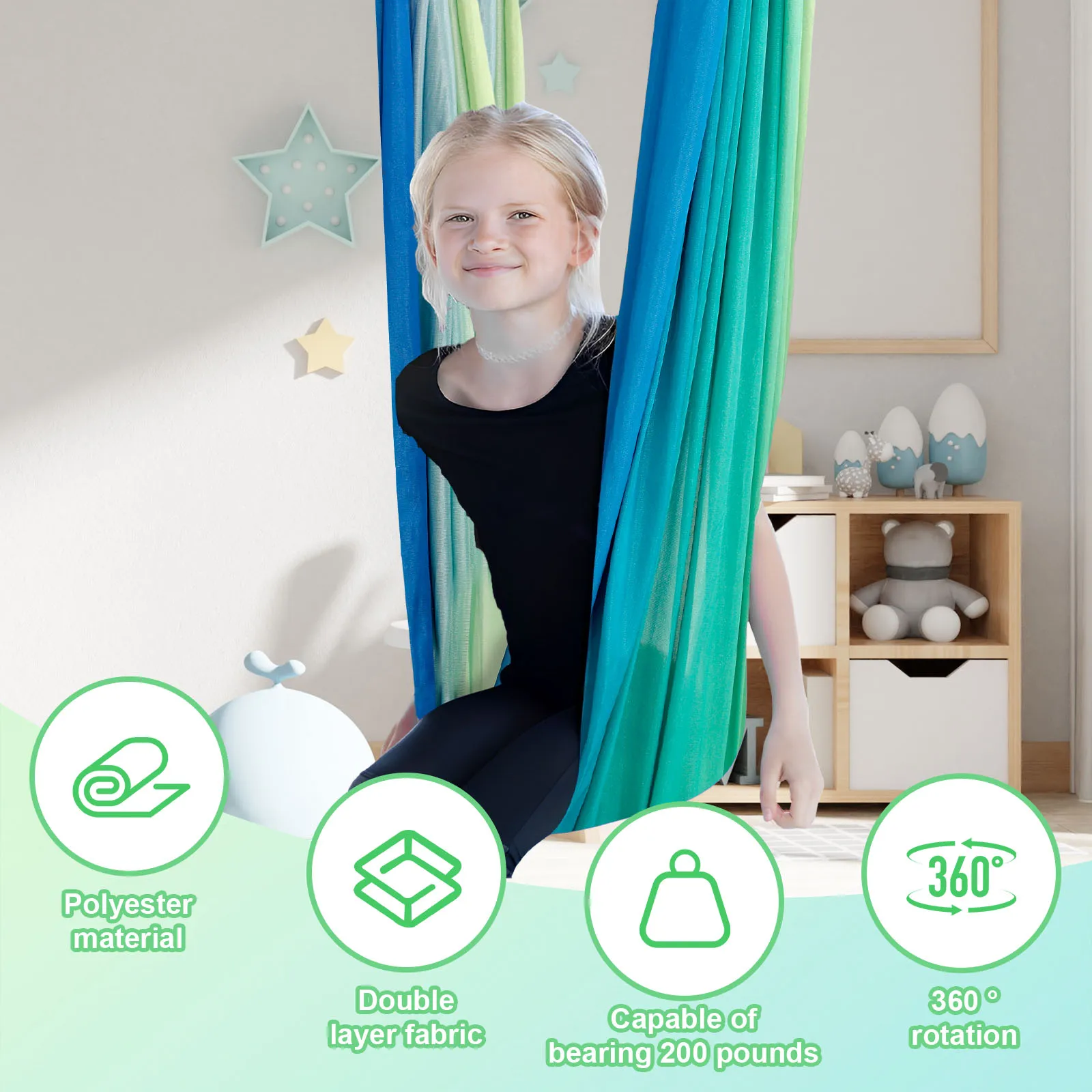 Kids Sensory Swings Double Layer Comfortable Cuddle Swing with 360° Swivel Hanger Holds up to 200 lbs for Adults Indoor Outdoor - Image 2