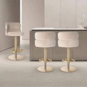 Nordic Style Velvet Bar Stools Adjustable Swivel Bar Chairs with Gold Metal Base Modern Counter Stools for Kitchen Island Bar