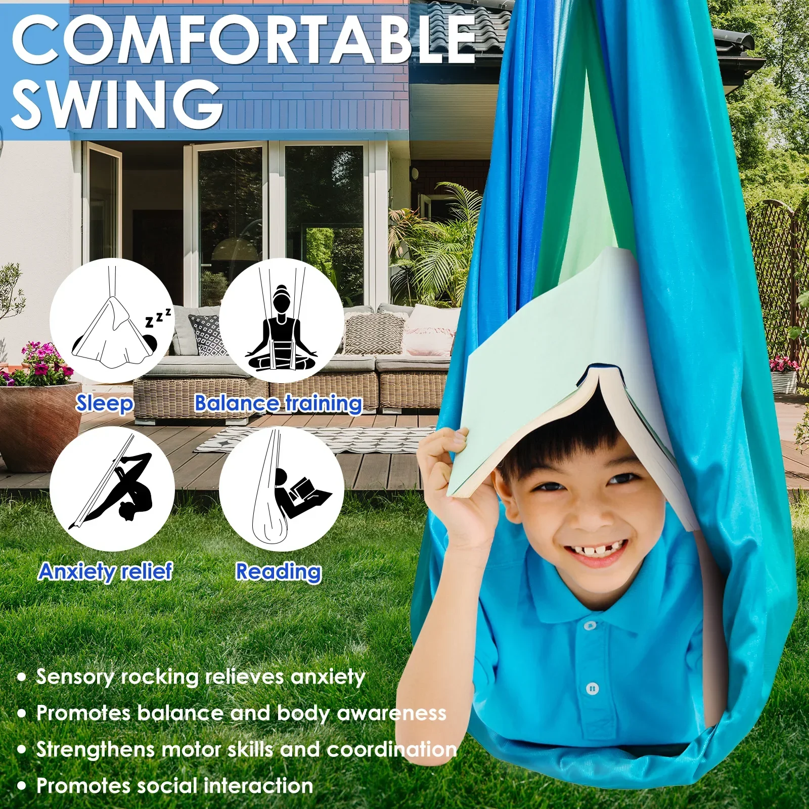 Sensory Swing Comfortable Kids Sensory Hammock Holds up to 200 lbs Indoor Cuddle Swing with 360° Swivel Hardware for Children - Image 3