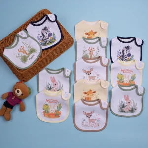 Prevent spitting milk Cute Printed Drool Bibs for Babies - Waterproof Layer Inside, Adjustable Snap (12-Pack) for Newborns