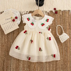 Summer New Red Cherry Baby Girl Princess Dress, Korean Style Children'S Clothing Suitable For Babies Aged 9 Months To 4 Years