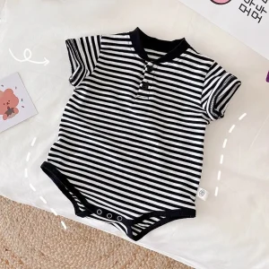 Somenie Unisex Baby Outing Triangular Bodysuit Boys' Fashion Striped Short-Sleeve Outing Romper Girls' Cute Homewear Onesie
