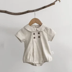 Summer Toddler Kids Stripe Bodysuit Boys Loose Turndown Collar Jumpsuit Girls Baby Thin Crawlwear Onesie Clothes One Piece