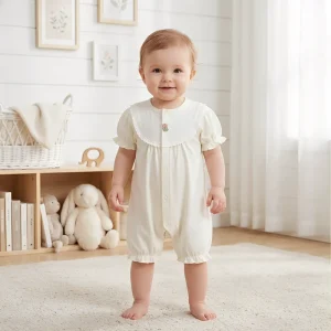 Infant Girls Summer Romper Short Sleeve Toddler Cute Lace Collar Flower Jumpsuit Skin-Friendly Baby Clothes