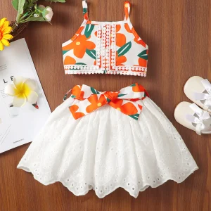 Summer Baby Girl Fashion Lace Strap Top Short Skirt Set Baby Girl Cute Fashion Casual Embroidered Skirt Set