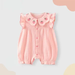 Baby Girl Summer Romper Newborn Cotton Gauze Strawberry Embroidery Jumpsuit 0-24M Infant Cute Pink Princess Onesies