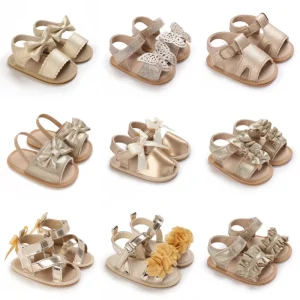Gold Princess Sandals for Baby Girls Summer Soft Anti-Slip Sole Casual First Walkers Shoes Newborn Infant 0-18M