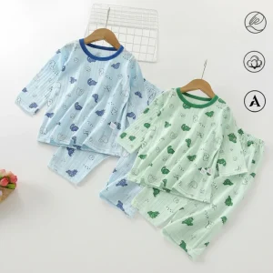 Infant Baby Boys Skin Friendly Pajamas 2pcs Frog Dinosaur Printed Homewear Set Toddler Air Conditioned Baby Clothes