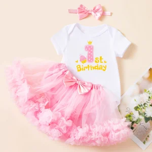 Baby Girl 1st Birthday Outfit First Bodysuit Tulle Tutu Skirt Headband Princess Summer Clothes Party Costume Baby Tutu Outfits